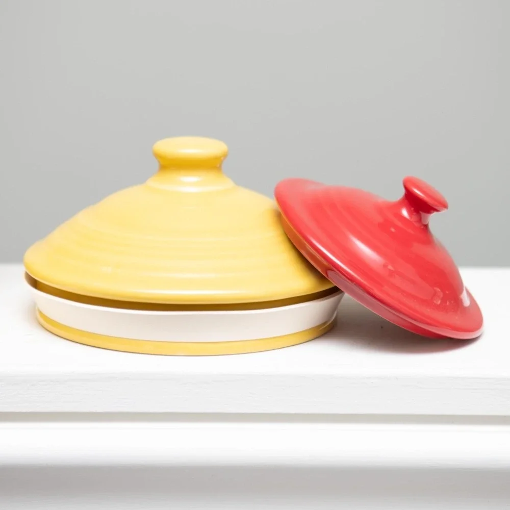 FIESTA Yellow Sunflower Canister & Red Jam Jar CottageCore Country Bold Pottery